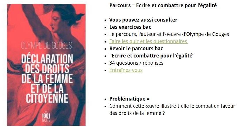 La declaration des droits de la femme et de la citoyenne olympe de gouges comment cette oeuvre illustre t elle le combat en faveur des droits de la femme