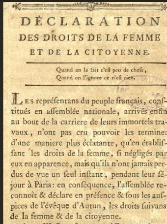 La declaration des droits de la femme et de la citoyenne olympe de gouges parcours ecrire et combattre bac 2027