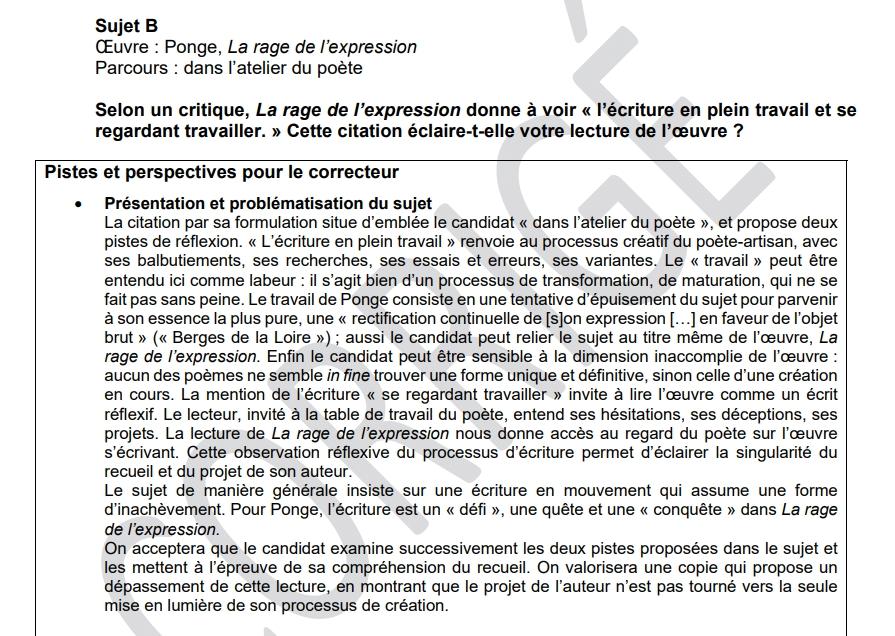 La rage de l expression corrige de la dissertation l ecriture en plein travail et se regardant travailler cette citation eclaire t elle votre lecture